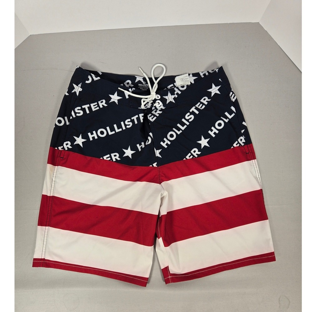 Hollister Mens 32 Board Shorts Epic Flex Stars Stripes American Swim Trunks Navy
